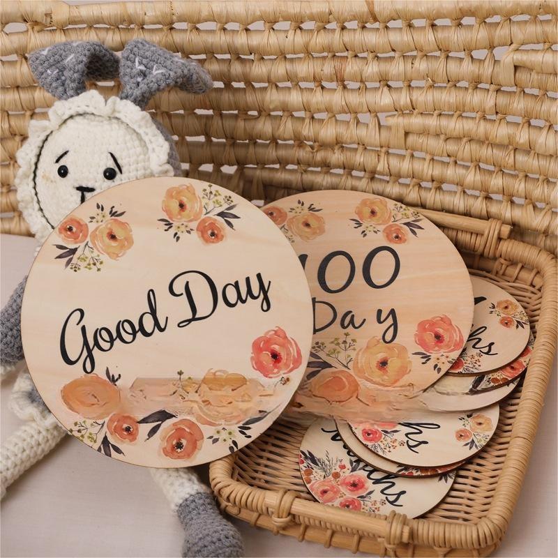 Eco-Friendly Wooden Flower Milestone Photo Prop Disc