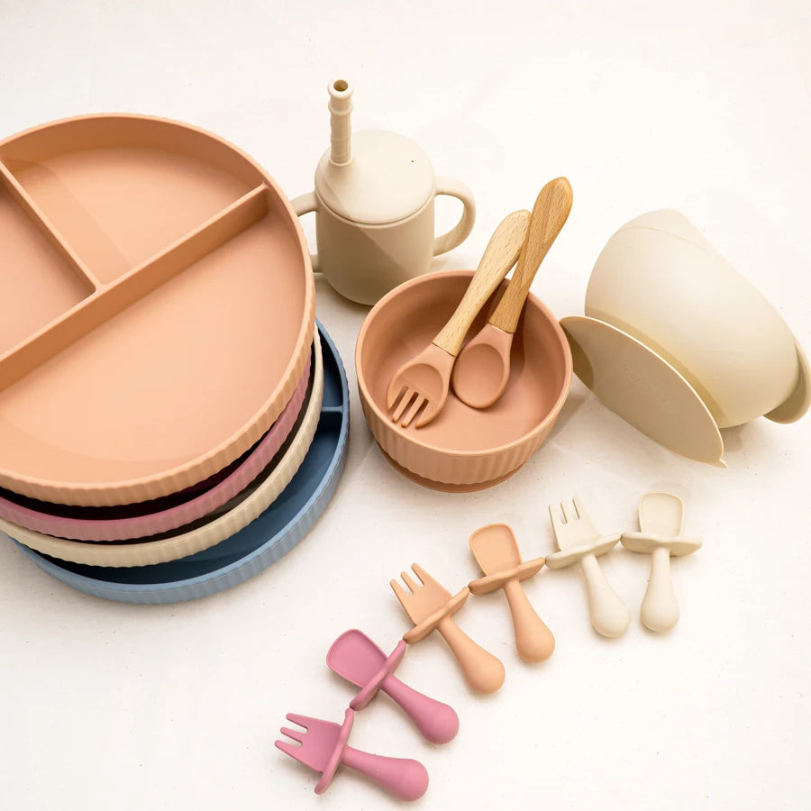 Eco-Friendly Pink Silicone Baby Feeding Plate Set