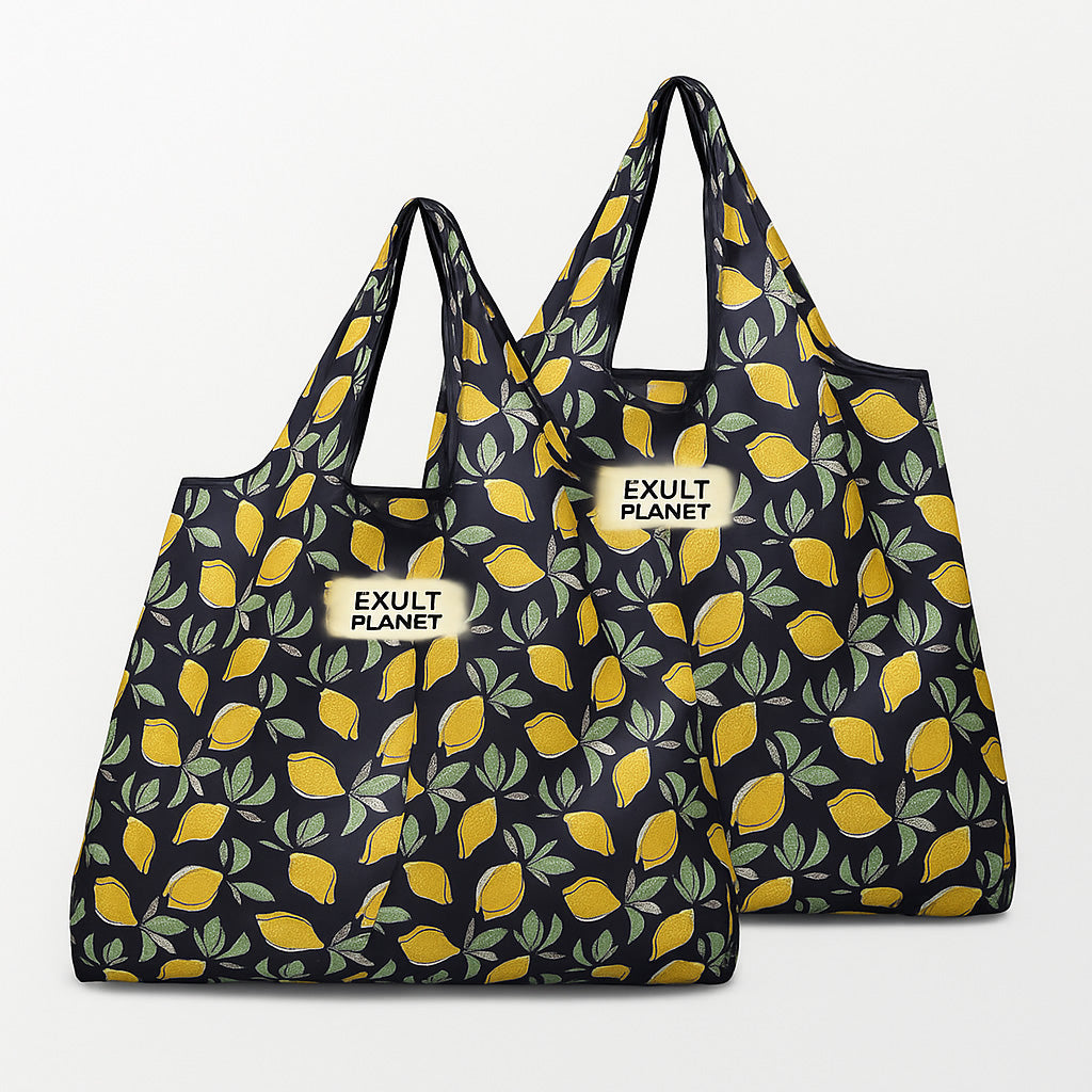 Eco-Friendly Reusable Shopping Bags - Blue Polka Dots & Cat Pattern