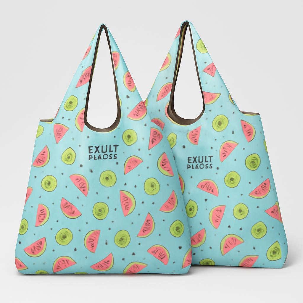 Eco-Friendly Reusable Shopping Bags - Blue Polka Dots & Cat Pattern