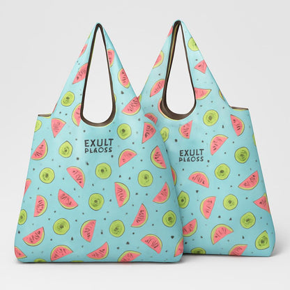 Eco-Friendly Reusable Shopping Bags - Blue Polka Dots & Cat Pattern