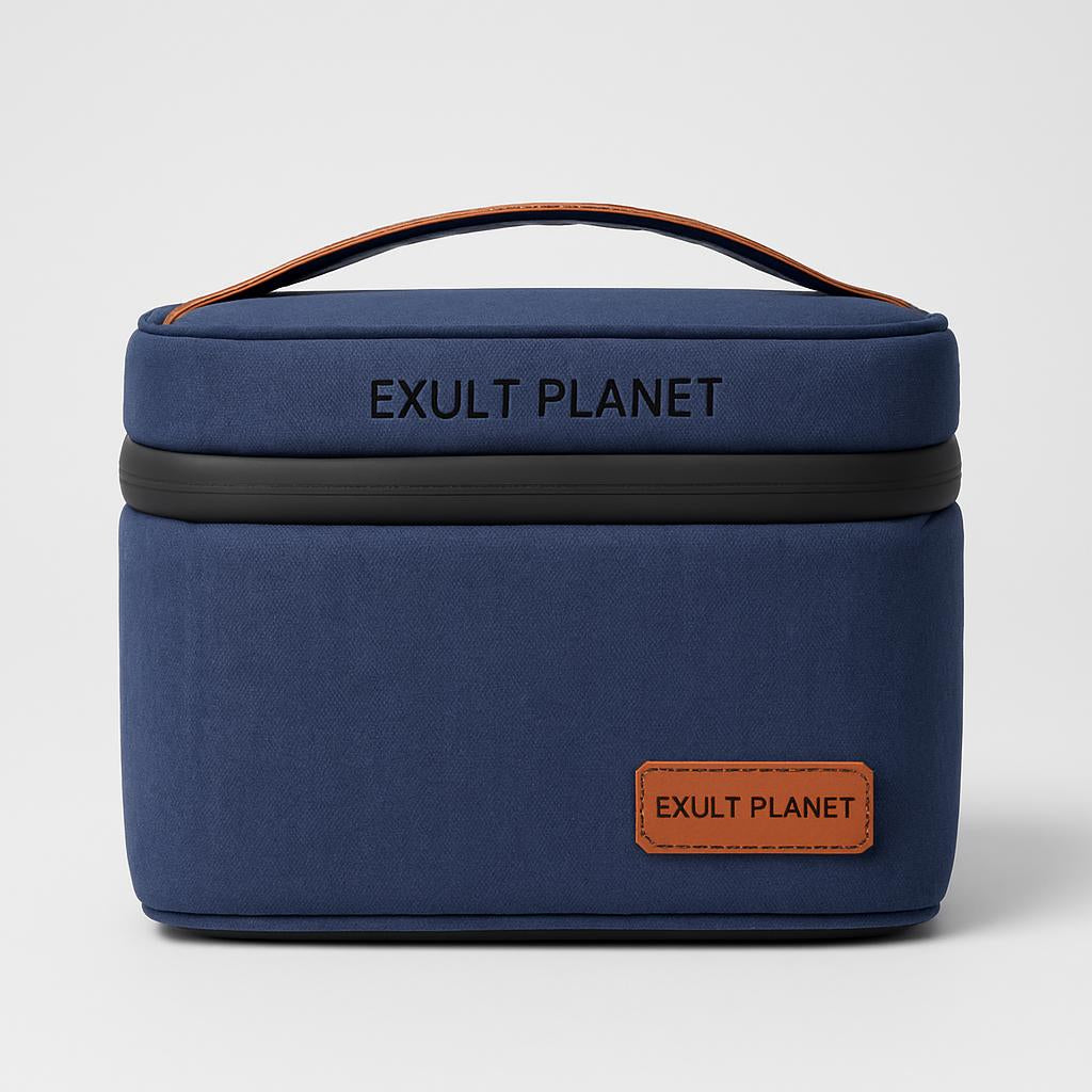 Eco-Friendly Picnic Bag - Blue Canvas with Brown Accents