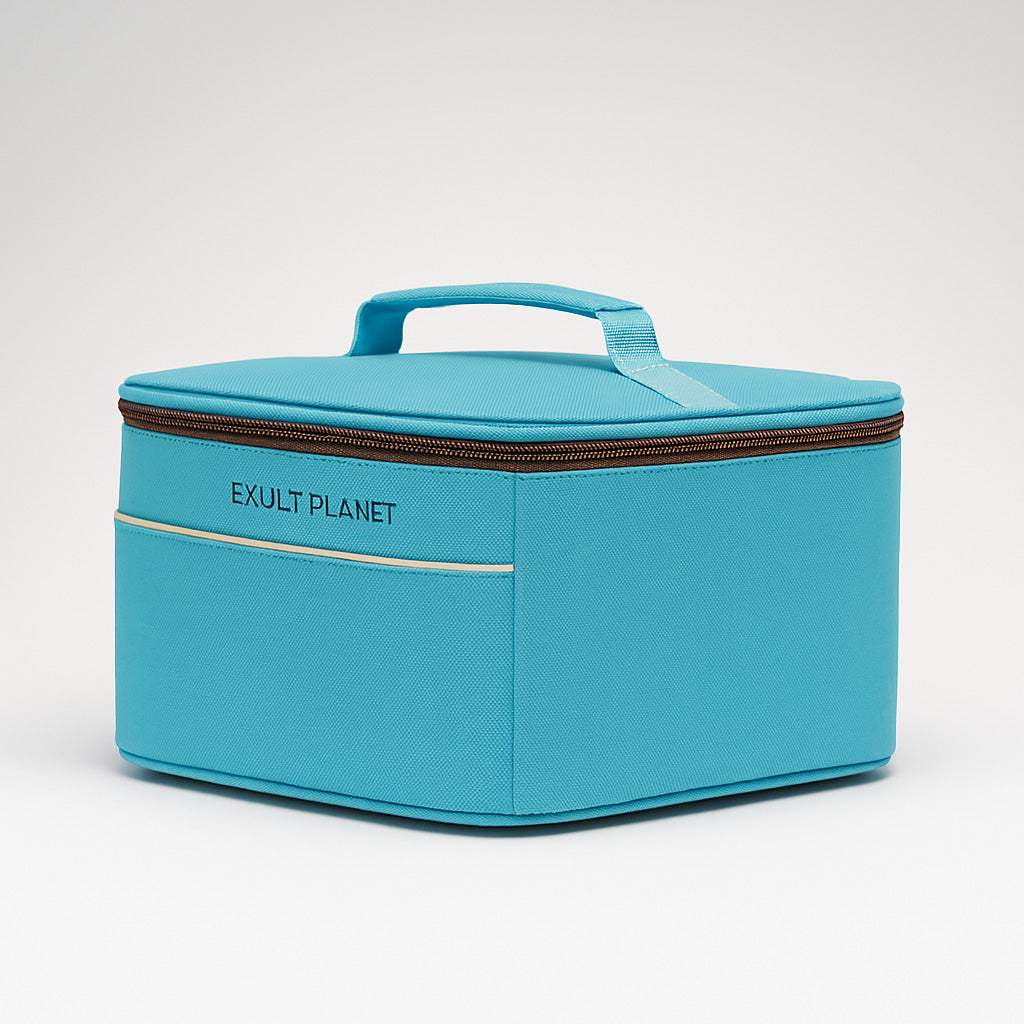 Eco-Friendly Picnic Bag in Blue Canvas with Brown Accents