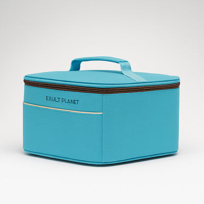 Eco-Friendly Picnic Bag in Blue Canvas with Brown Accents