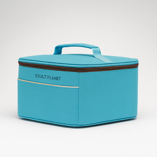 Eco-Friendly Picnic Bag in Blue Canvas with Brown Accents