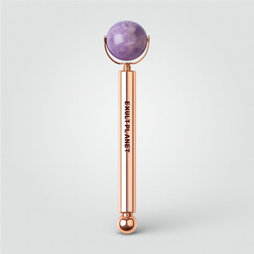 Rose Gold Facial Roller with Interchangeable Stone Heads for Skincare