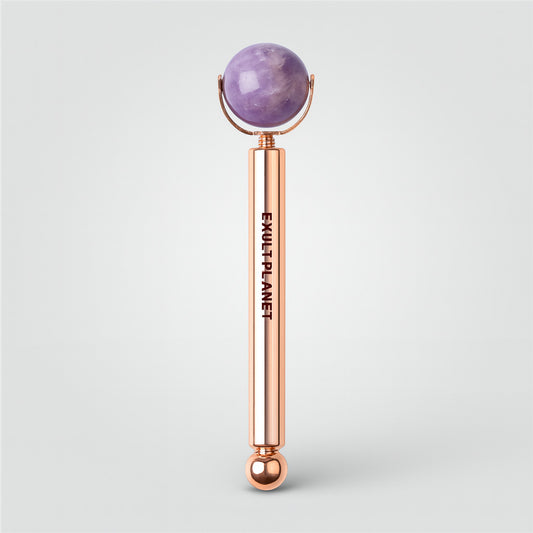 Rose Gold Facial Roller with Interchangeable Stone Heads for Skincare