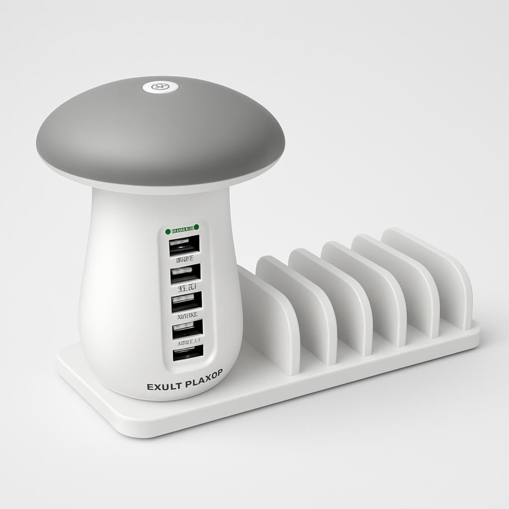 Mushroom LED Lamp with Charging Station - Energy Efficient Desk Light
