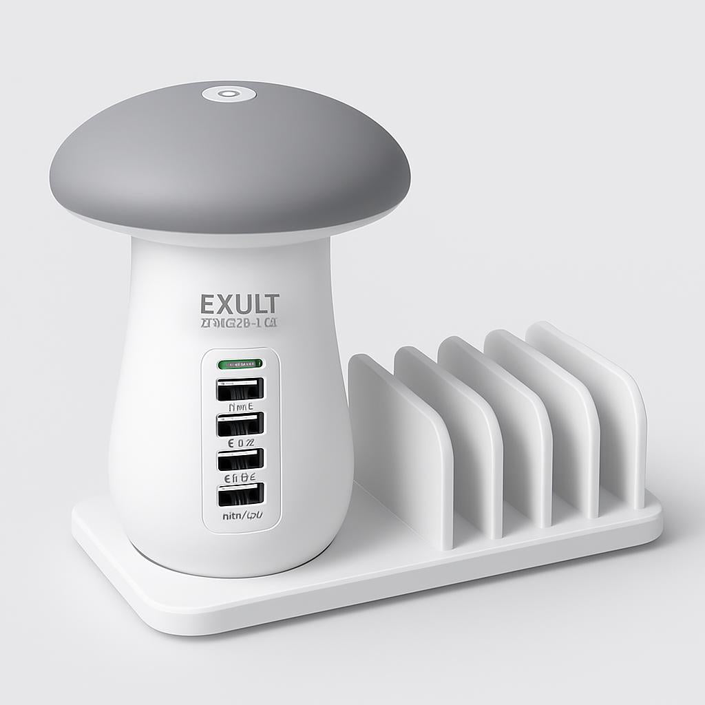 Mushroom LED Lamp with Charging Station - Energy Efficient Desk Light