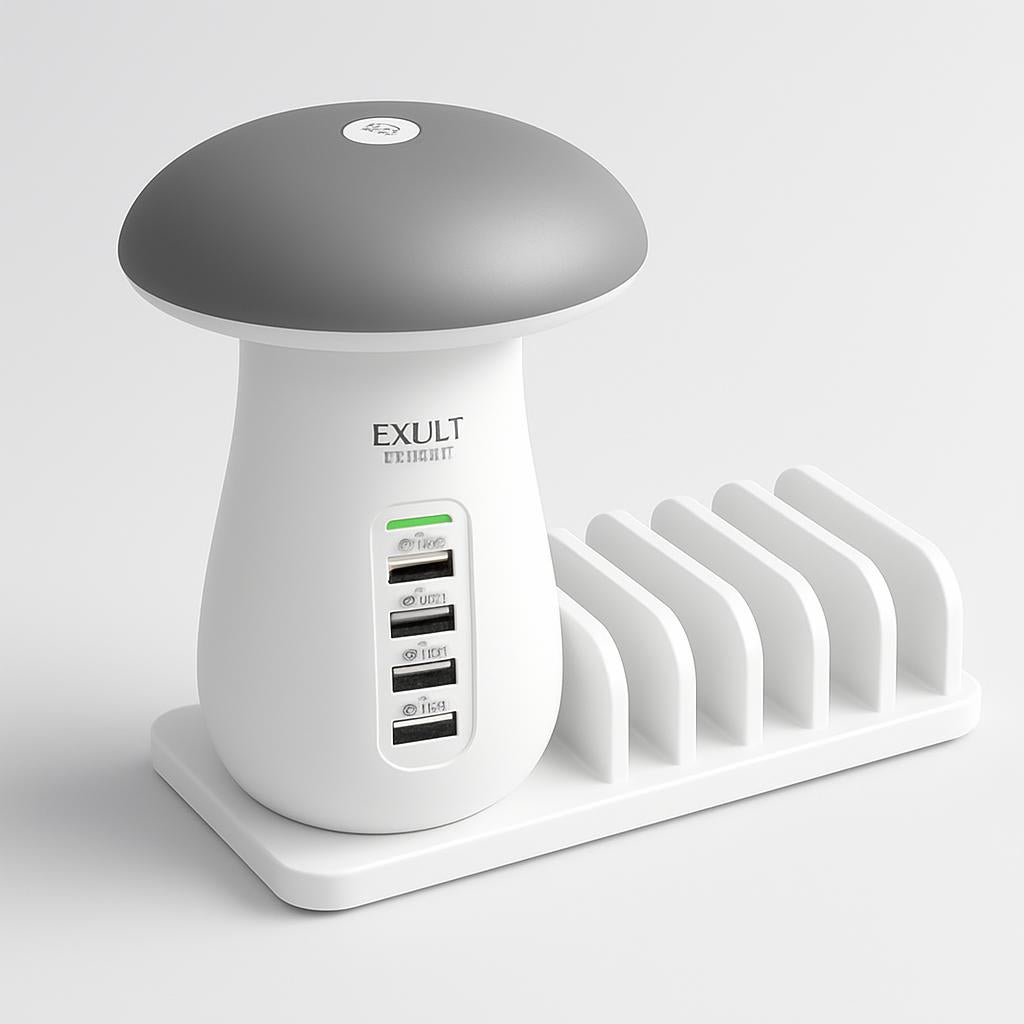 Mushroom LED Lamp with Charging Station - Energy Efficient Desk Light