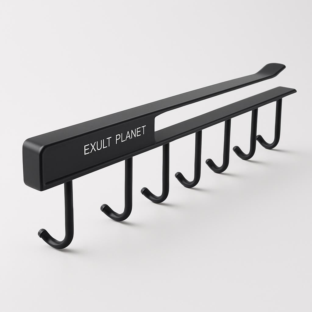 Space-Saving Under-Shelf Mug Holder - Black Metal Hook Rack