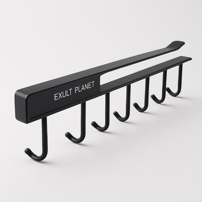 Space-Saving Under-Shelf Mug Holder - Black Metal Hook Rack