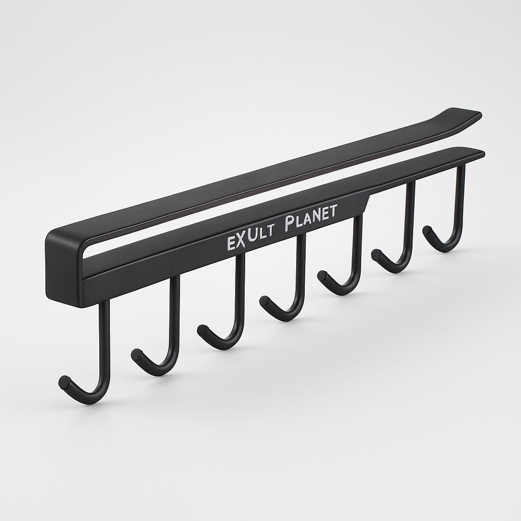 Space-Saving Under-Shelf Mug Holder - Black Metal Hook Rack