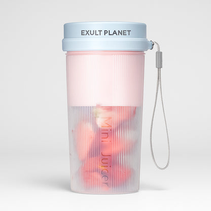 Portable Mini Juicer Blender in Light Pink with Blue Lid