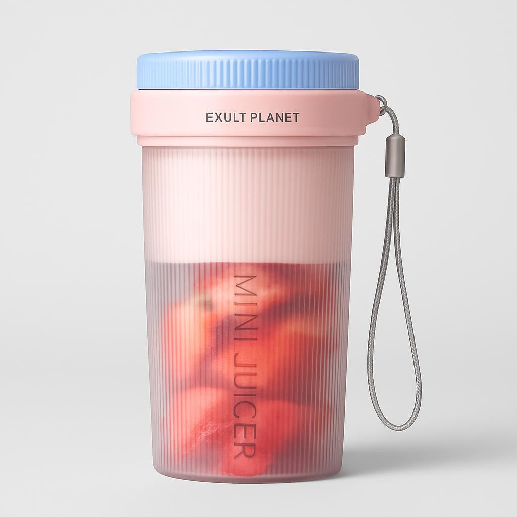 Portable Mini Juicer Blender - Light Pink with Blue Lid