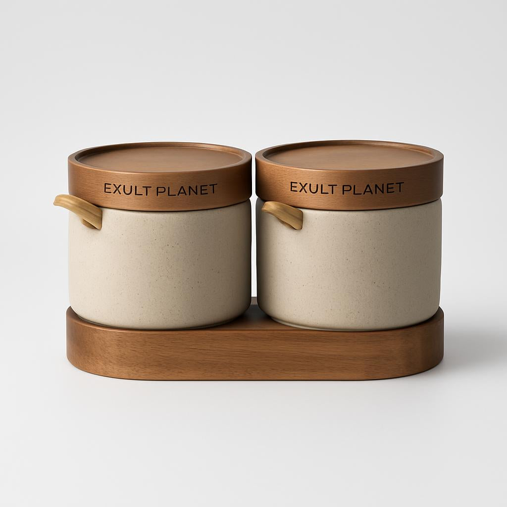 Eco-Friendly Spice Jars with Wooden Tray - Sustainable Kitchen Storage