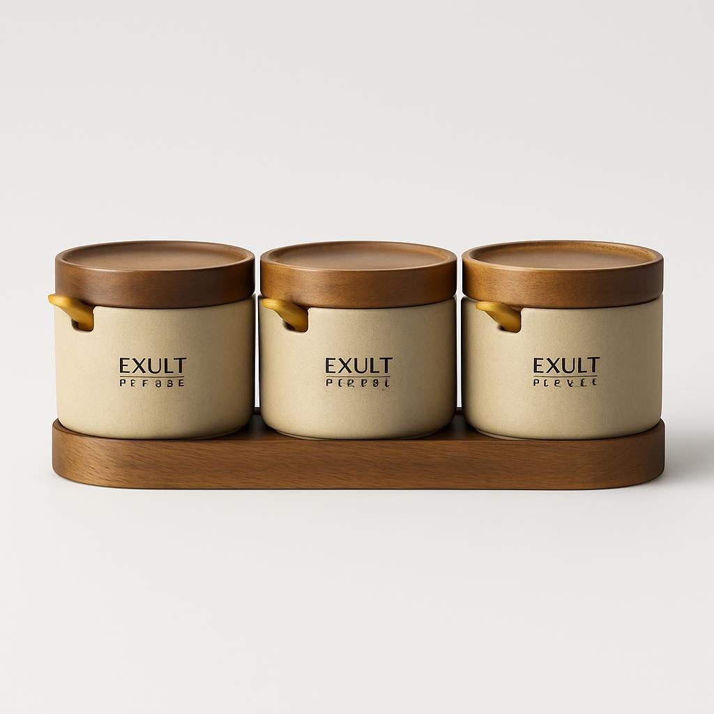 Eco-Friendly Spice Jars with Wooden Tray - Sustainable Kitchen Storage