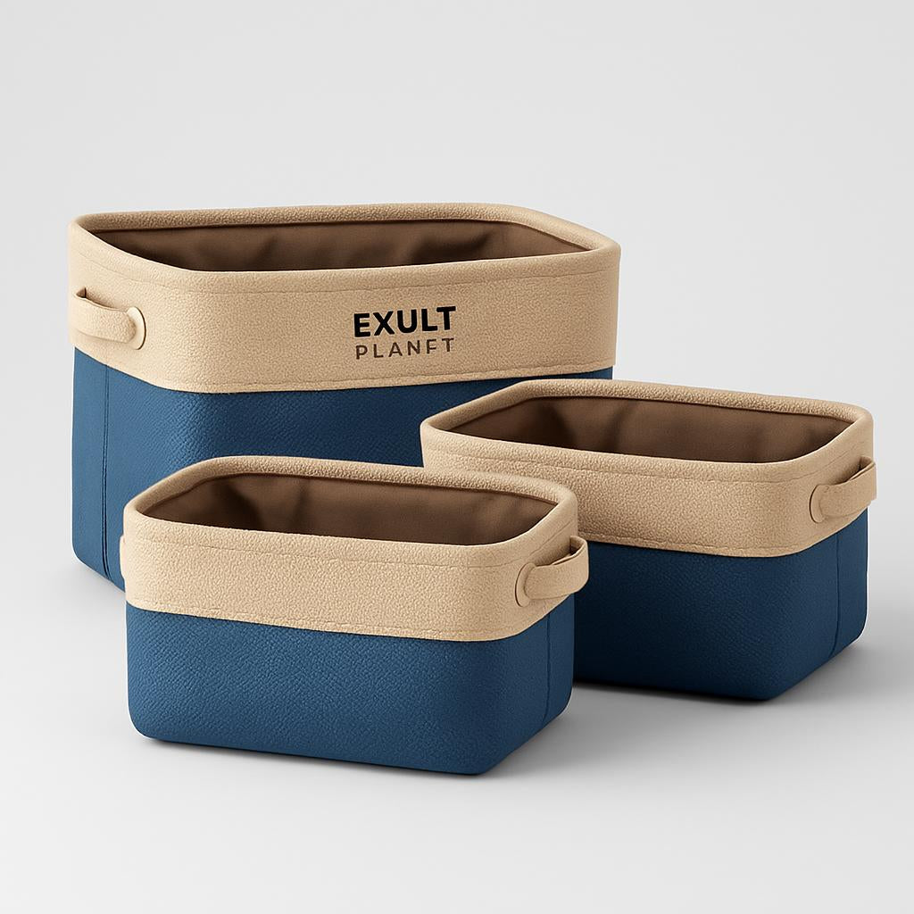 Eco-Friendly Blue Beige Rectangular Storage Baskets