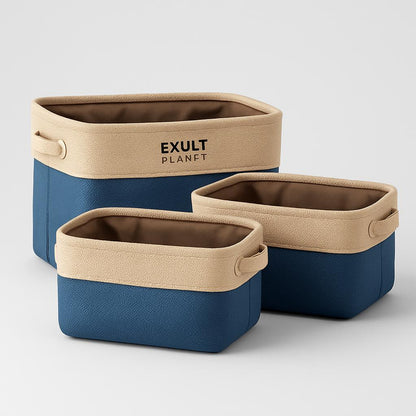 Eco-Friendly Blue Beige Rectangular Storage Baskets
