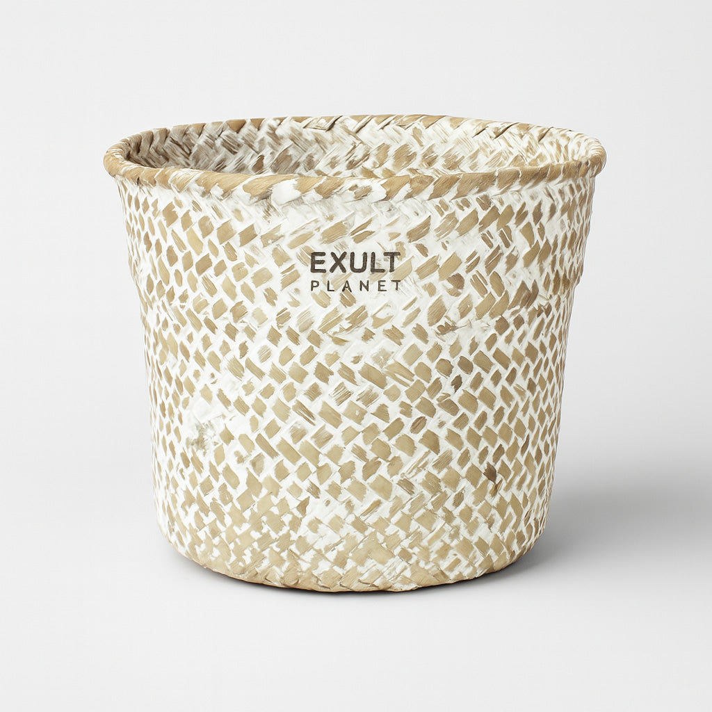Natural Beige Woven Storage Basket for Plants and Home Decor
