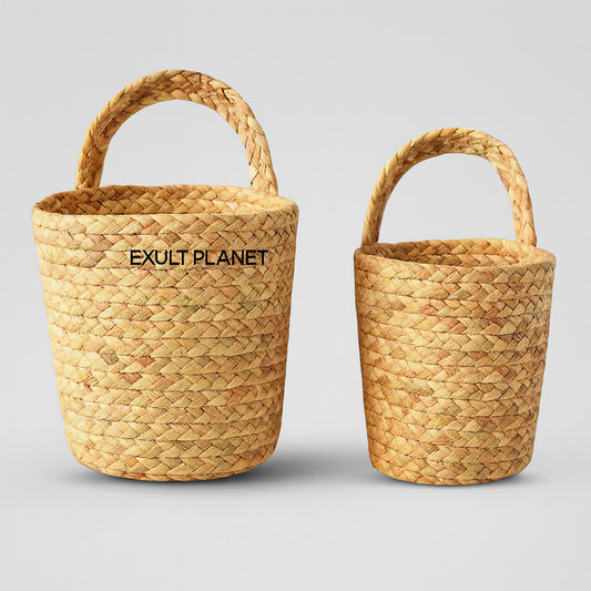 Natural Beige Hanging Storage Basket - Eco-Friendly Woven Straw Organizer