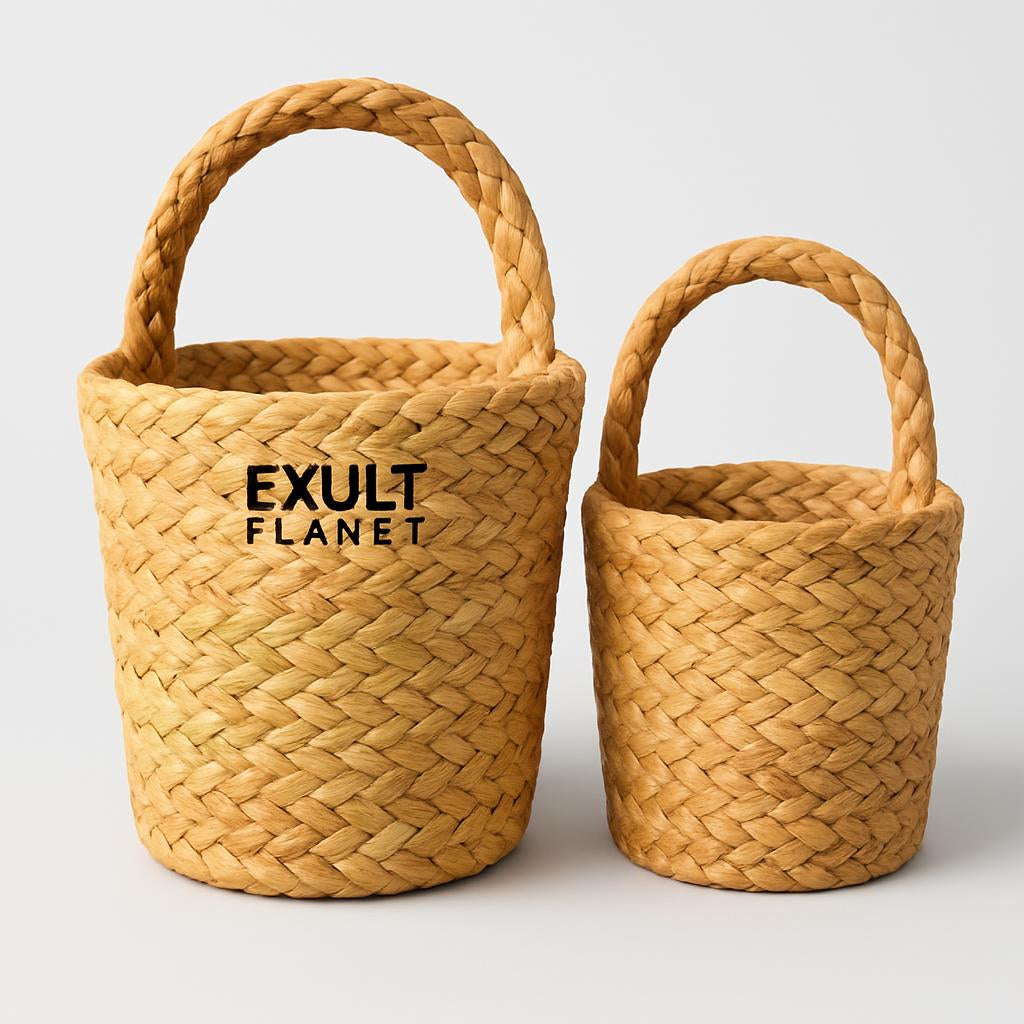 Natural Beige Hanging Storage Basket - Eco-Friendly Woven Straw Organizer