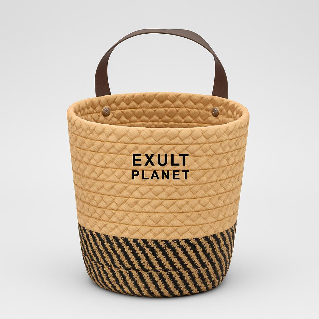 Natural Beige Hanging Storage Basket - Eco-Friendly Woven Straw Organizer
