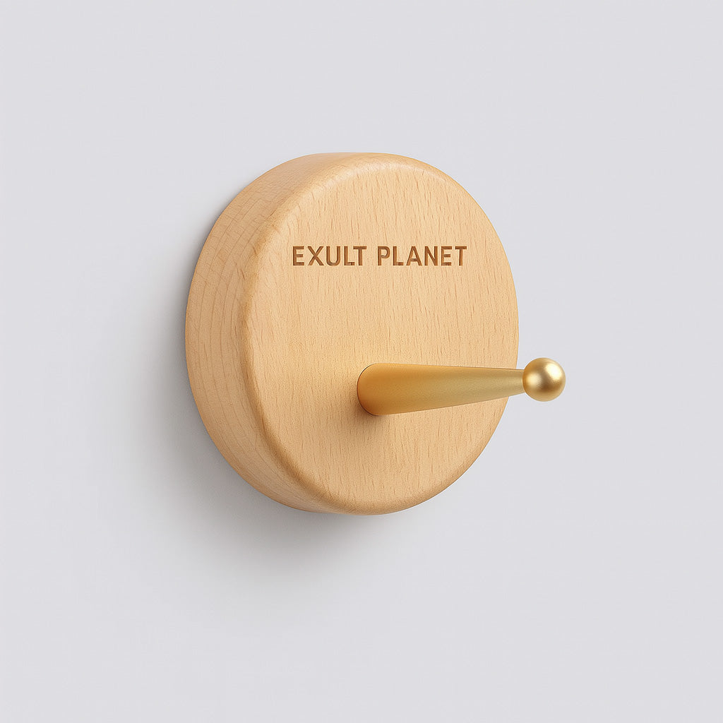 Natural Wood Wall Hook with Gold Accent for Home Organization