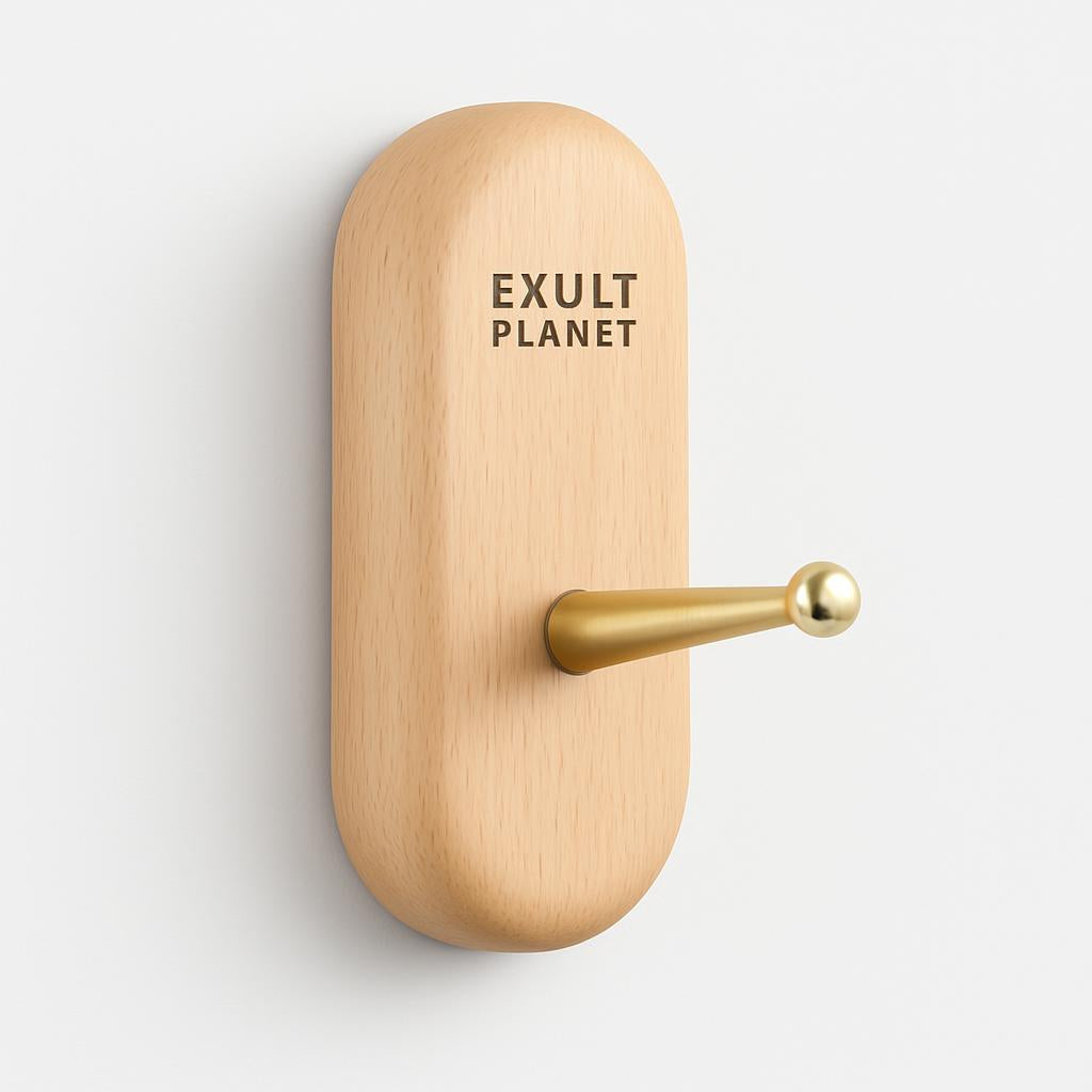 Natural Wood Wall Hook with Gold Accent