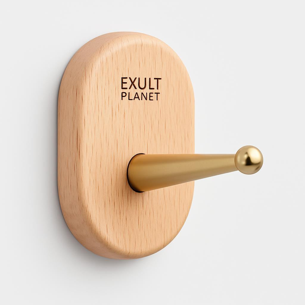 Natural Wood Wall Hook with Gold Accent