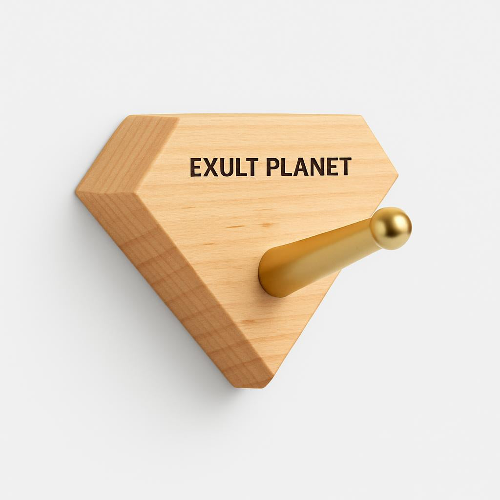 Natural Wood Wall Hook with Gold Accent