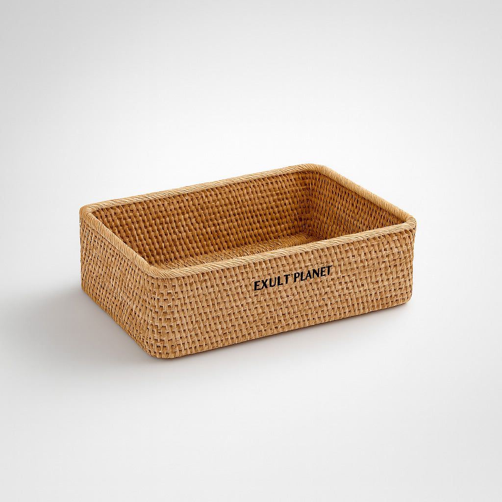 Eco-Friendly Rattan Stackable Storage Box for Keys, Magazines, and Cosmetics
