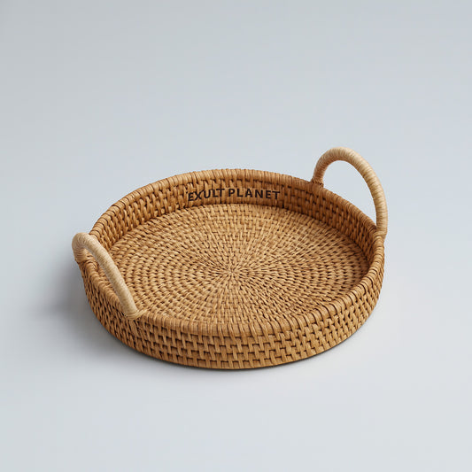 Eco-Friendly Round Woven Tray with Handles - Sustainable Home Decor