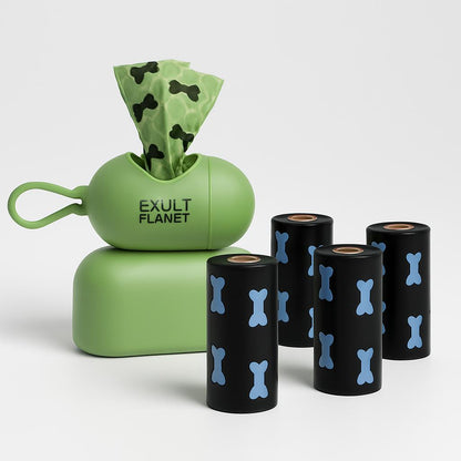 Eco-Friendly Degradable Pet Waste Bags with Dispenser - Green & Black