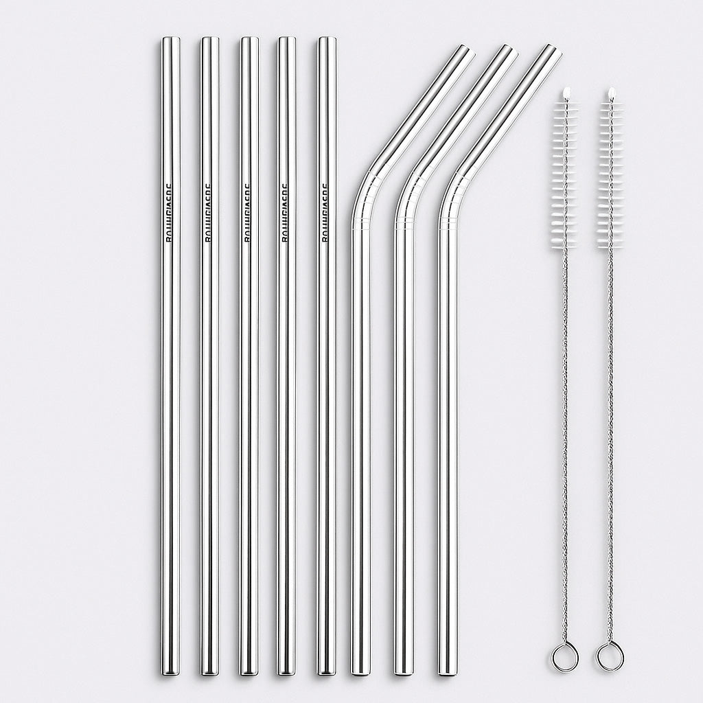 Eco-Friendly Stainless Steel Reusable Metal Straws with Cleaning Brushes