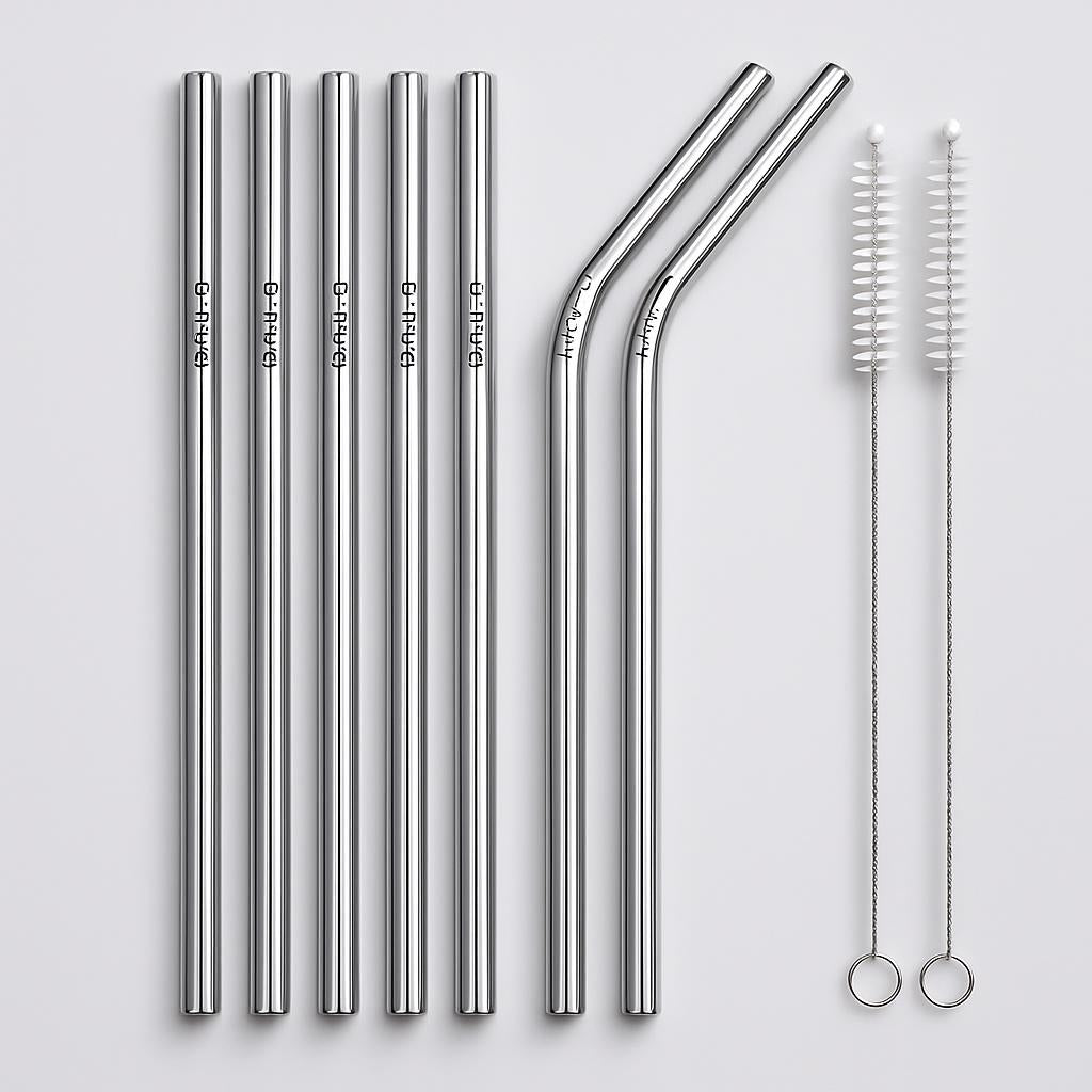 Eco-Friendly Stainless Steel Reusable Metal Straws with Cleaning Brushes
