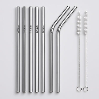 Eco-Friendly Stainless Steel Reusable Metal Straws with Cleaning Brushes