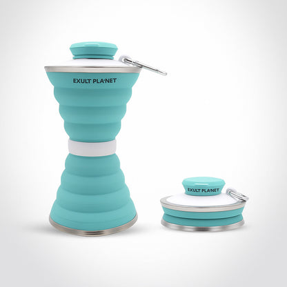 Light Blue Collapsible Silicone Water Bottle - Eco-Friendly & Space-Saving