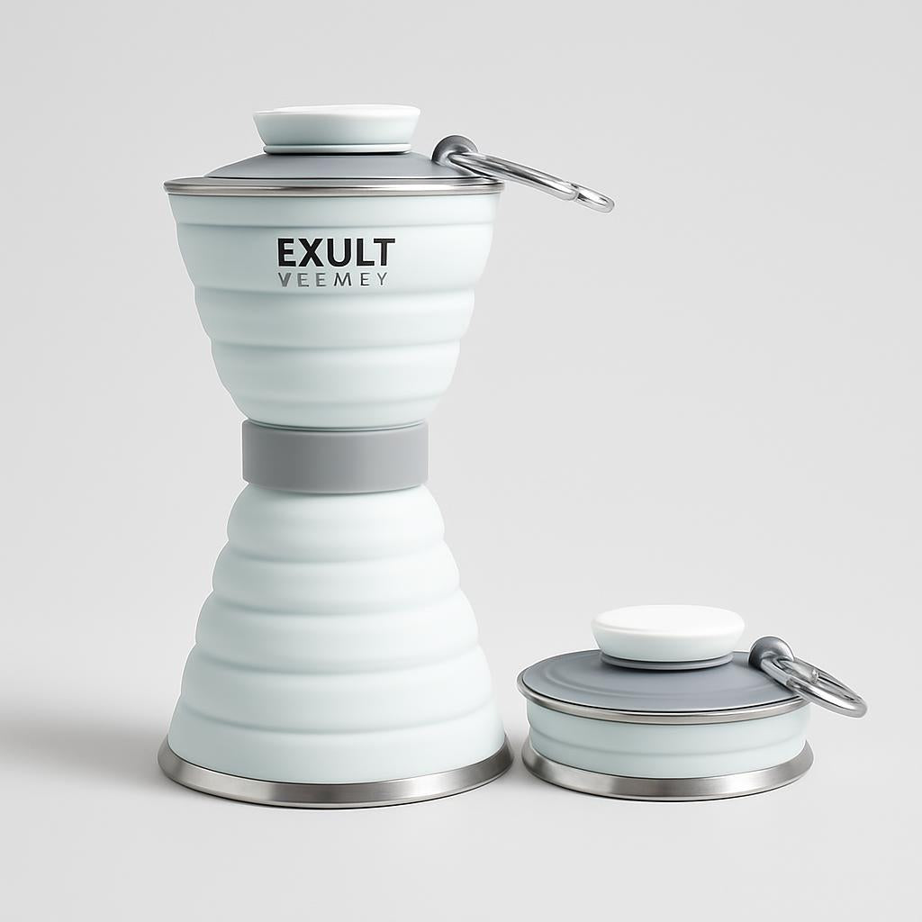 Light Blue Collapsible Silicone Water Bottle - Eco-Friendly & Space-Saving