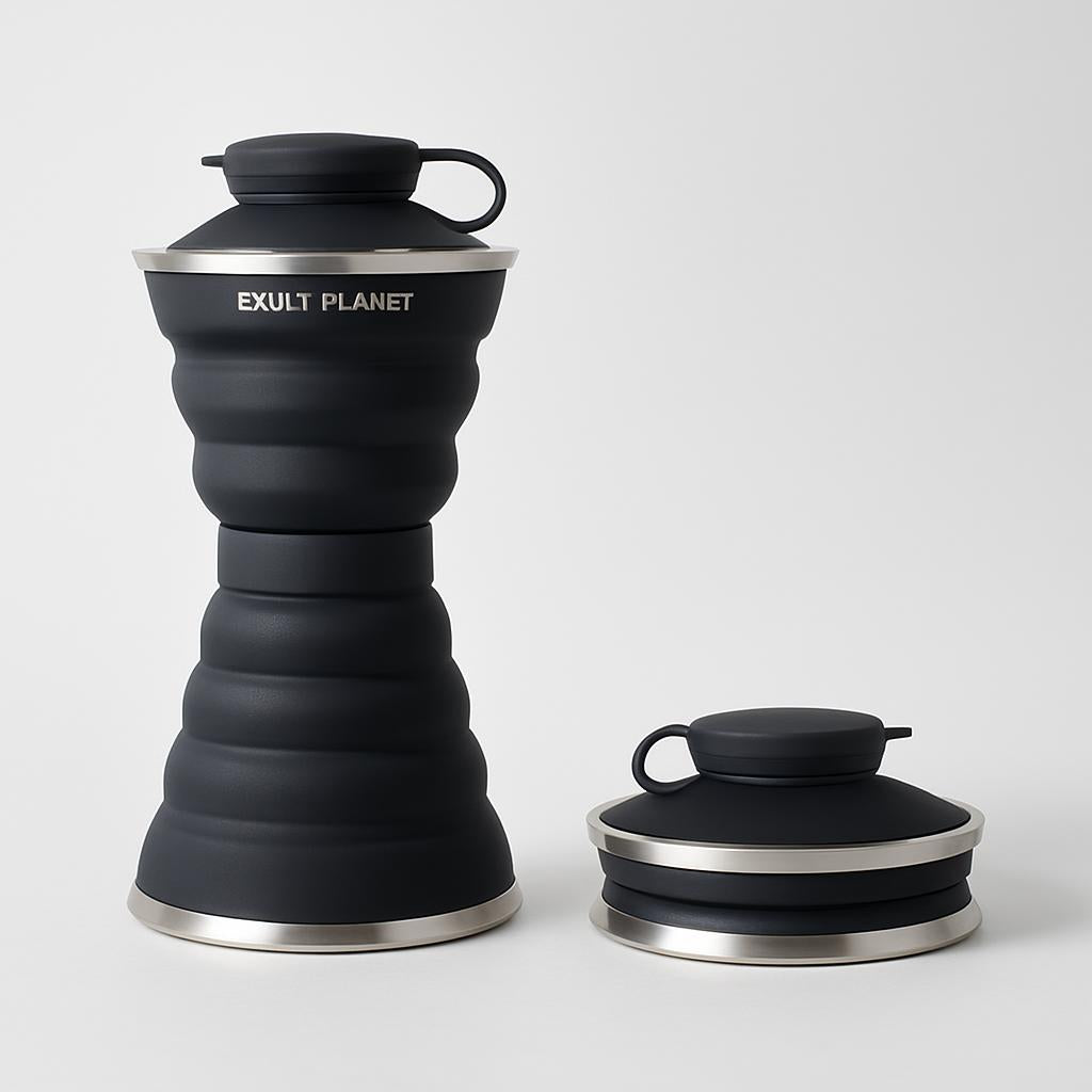 Light Blue Collapsible Silicone Water Bottle - Eco-Friendly & Space-Saving