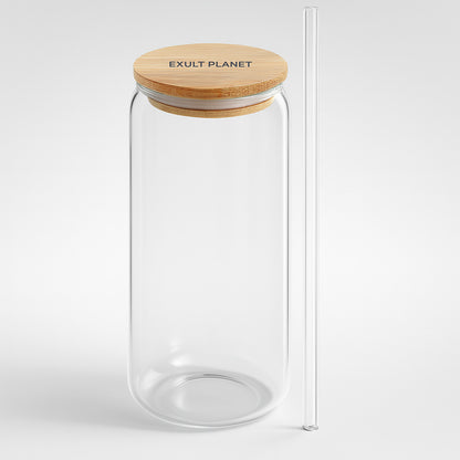 Eco-Friendly Glass Cup with Bamboo Lid and Straw 500ml