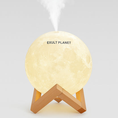 Moon-Shaped Humidifier with Wooden Stand for Aromatherapy and Night Light
