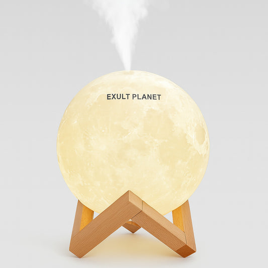 Moon-Shaped Humidifier with Wooden Stand for Aromatherapy and Night Light