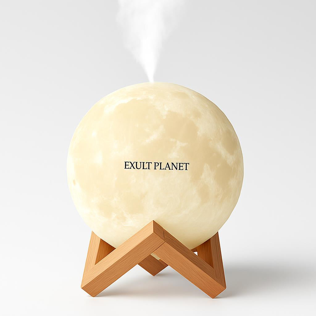 Moon-Shaped Humidifier with Wooden Stand for Aromatherapy