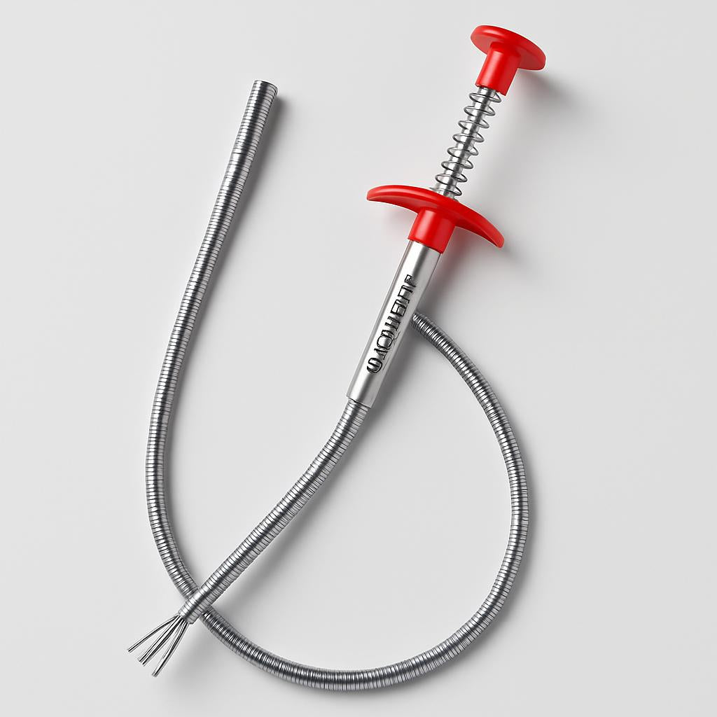 Eco-Friendly Drain Clog Remover Tool - Metal Shaft, Red Handle, 60cm