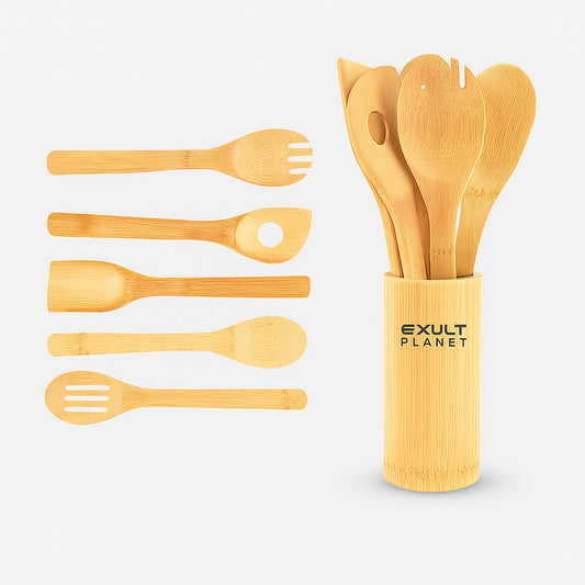 Eco-Friendly Bamboo Kitchen Utensil Set with Holder