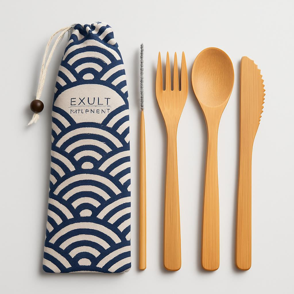 Eco-Friendly Bamboo Reusable Cutlery Set with Portable Pouch