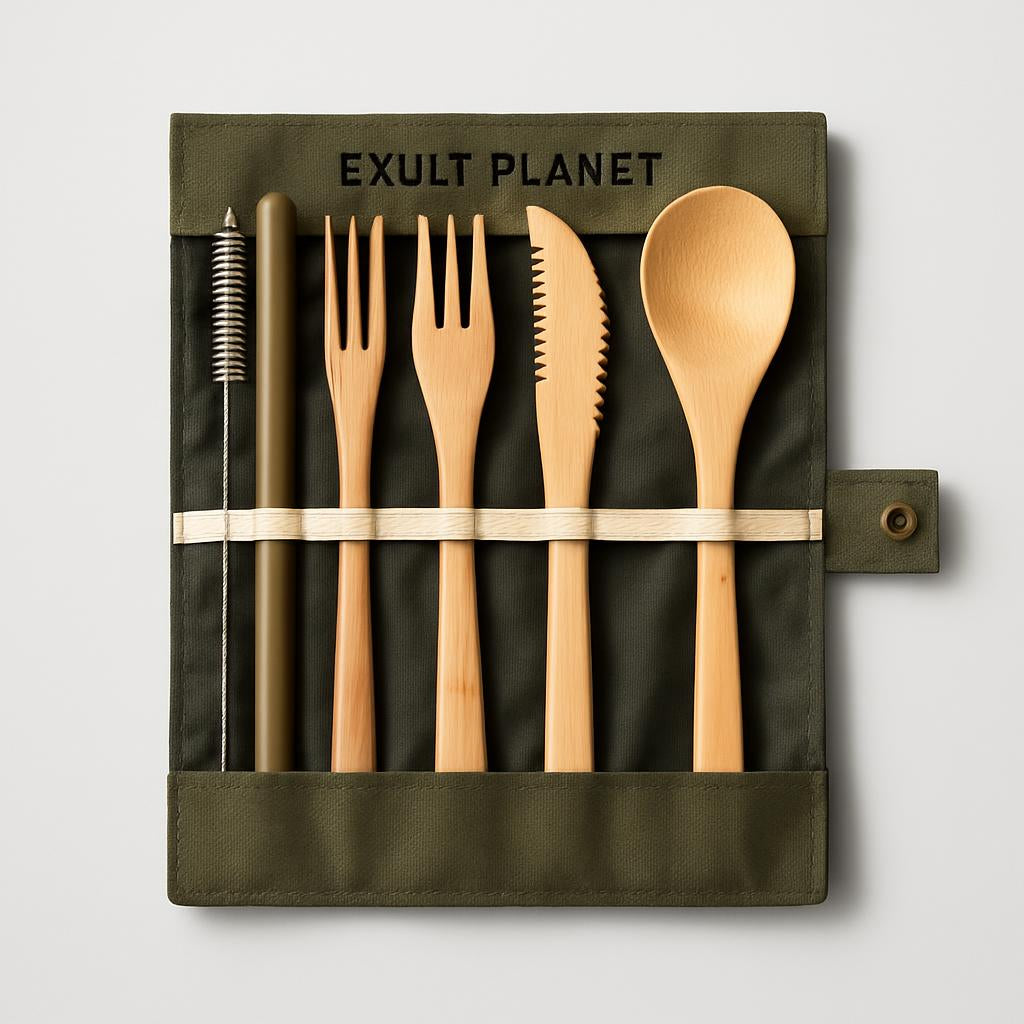 Eco-Friendly Bamboo Reusable Cutlery Set with Portable Pouch