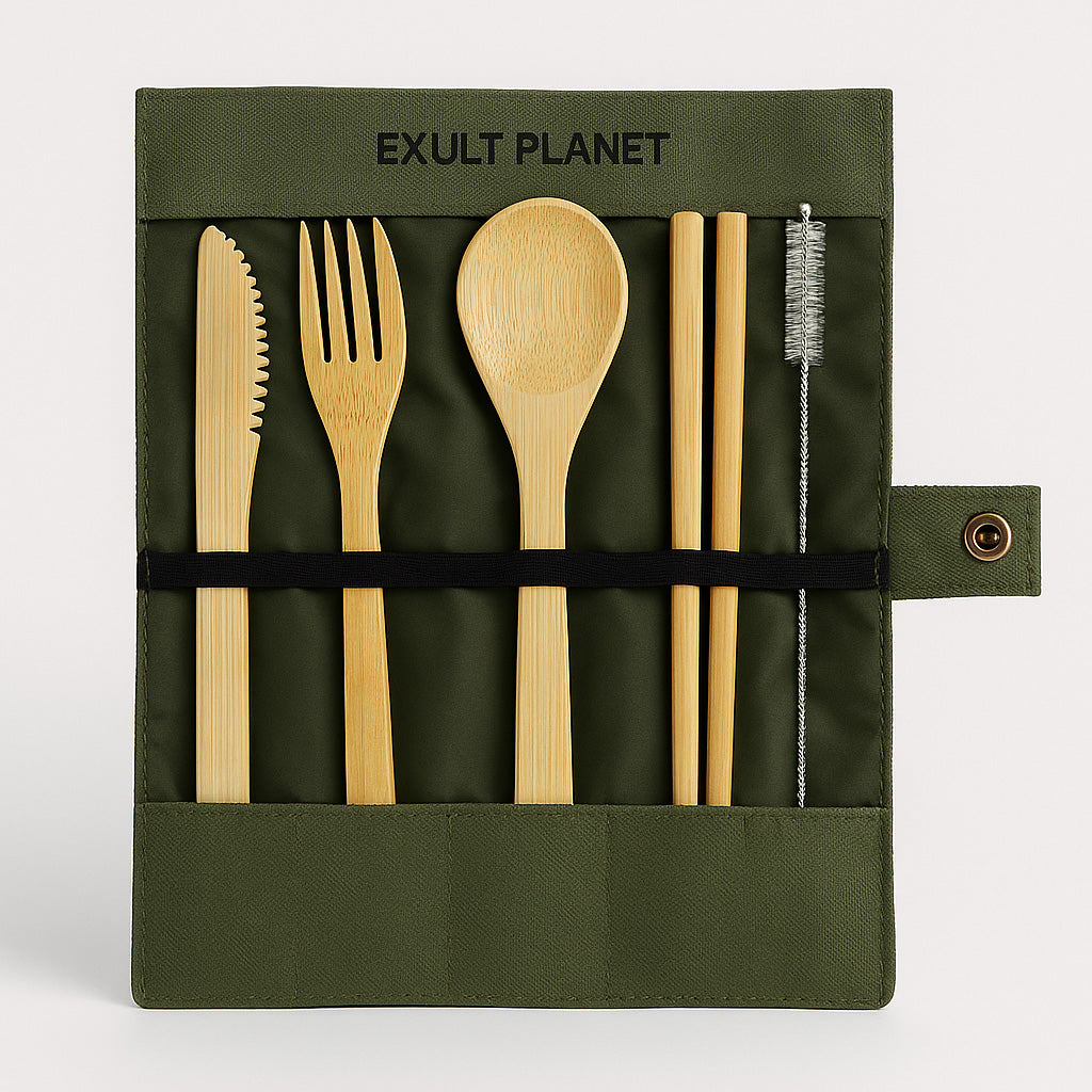 Eco-Friendly Bamboo Reusable Cutlery Set with Portable Pouch