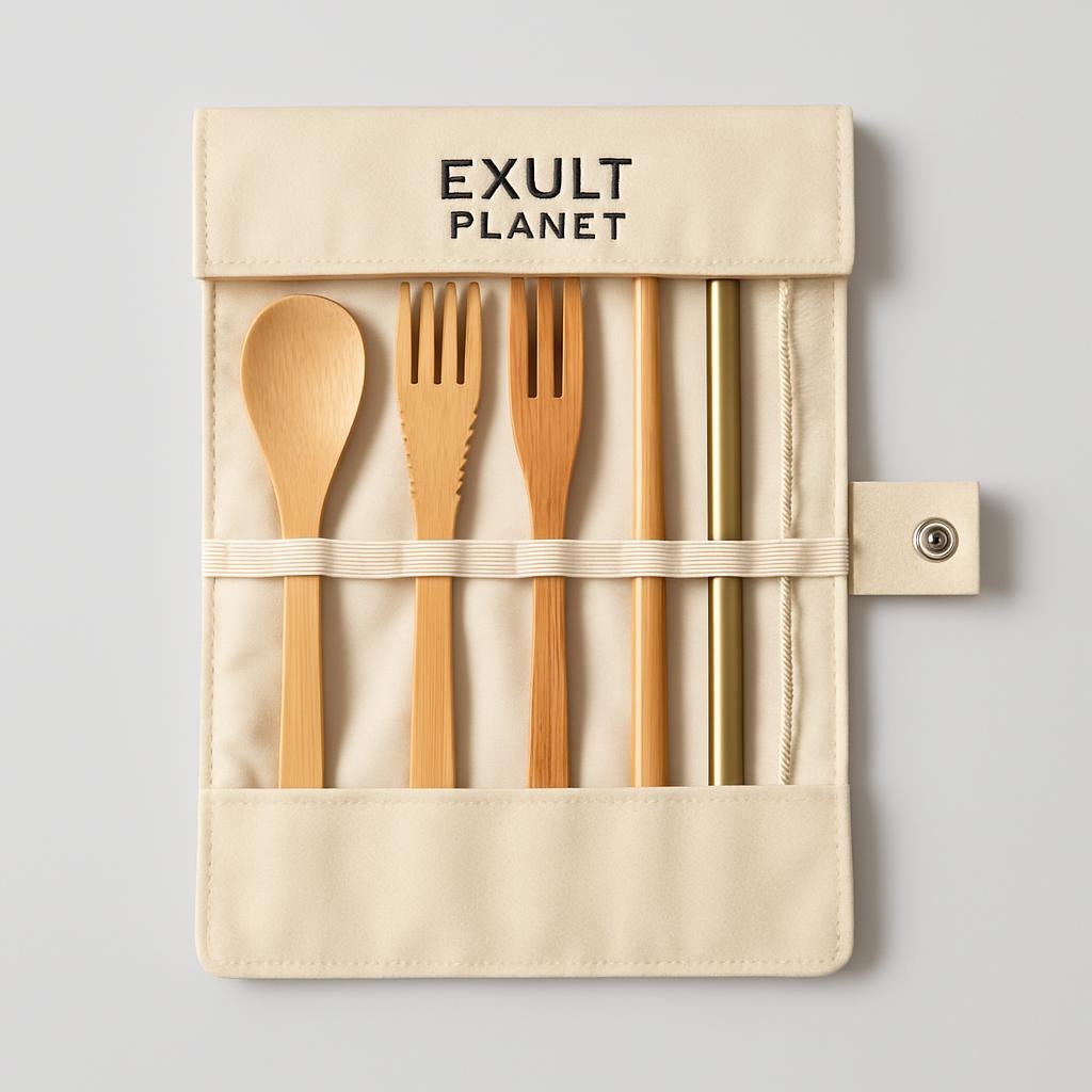 Eco-Friendly Bamboo Reusable Cutlery Set with Portable Pouch